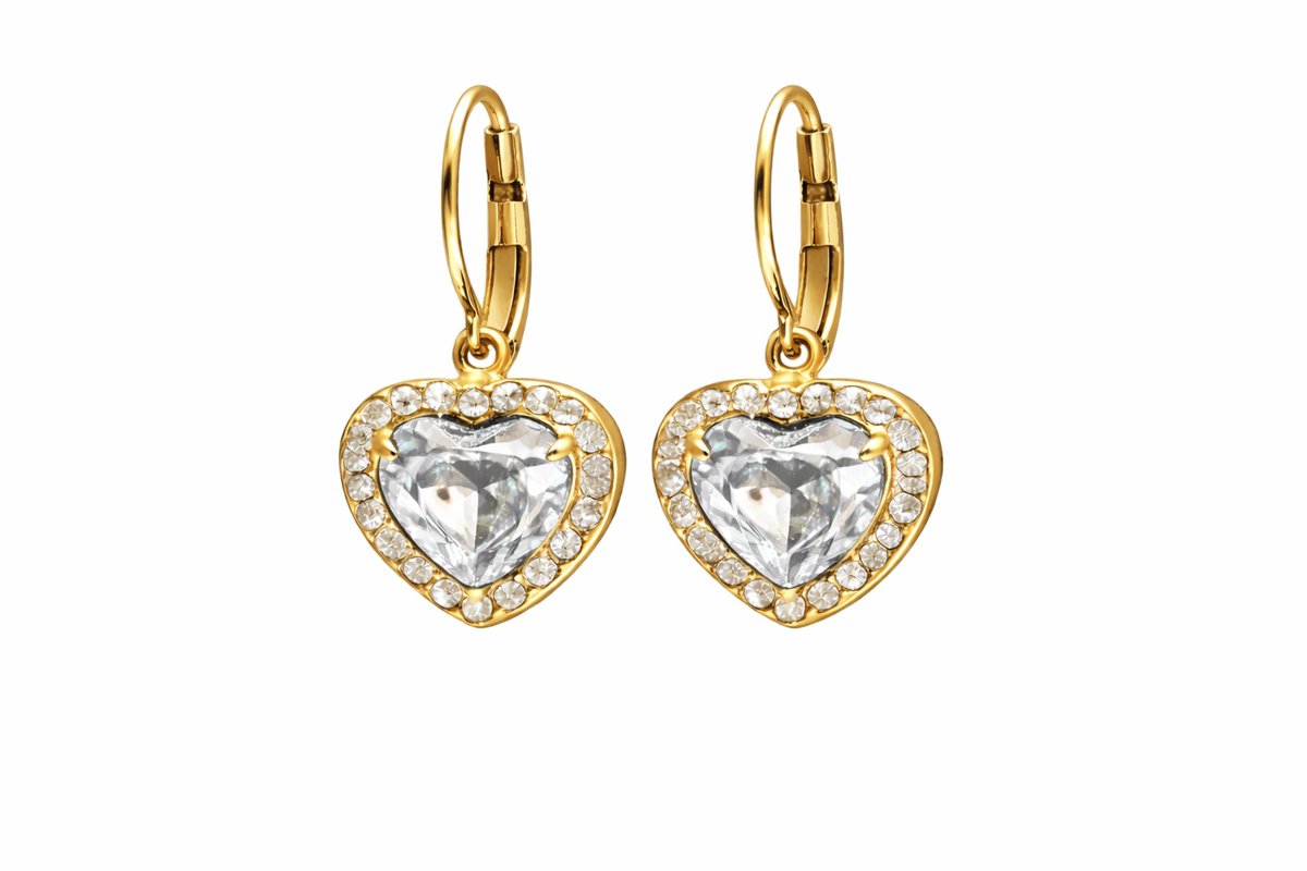 Heart Crystal Drop Earrings – Color Clear