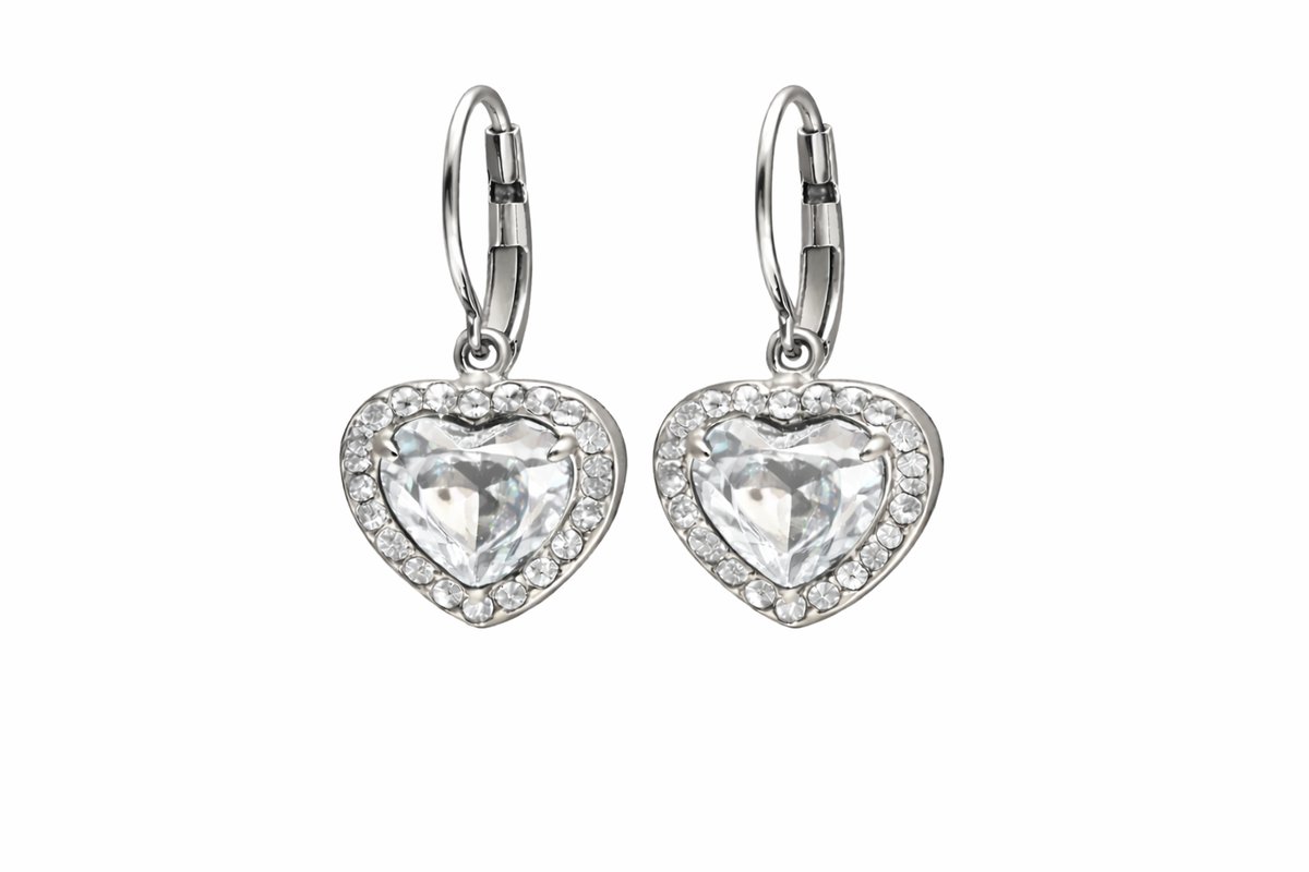 Heart Crystal Drop Earrings – Color Clear