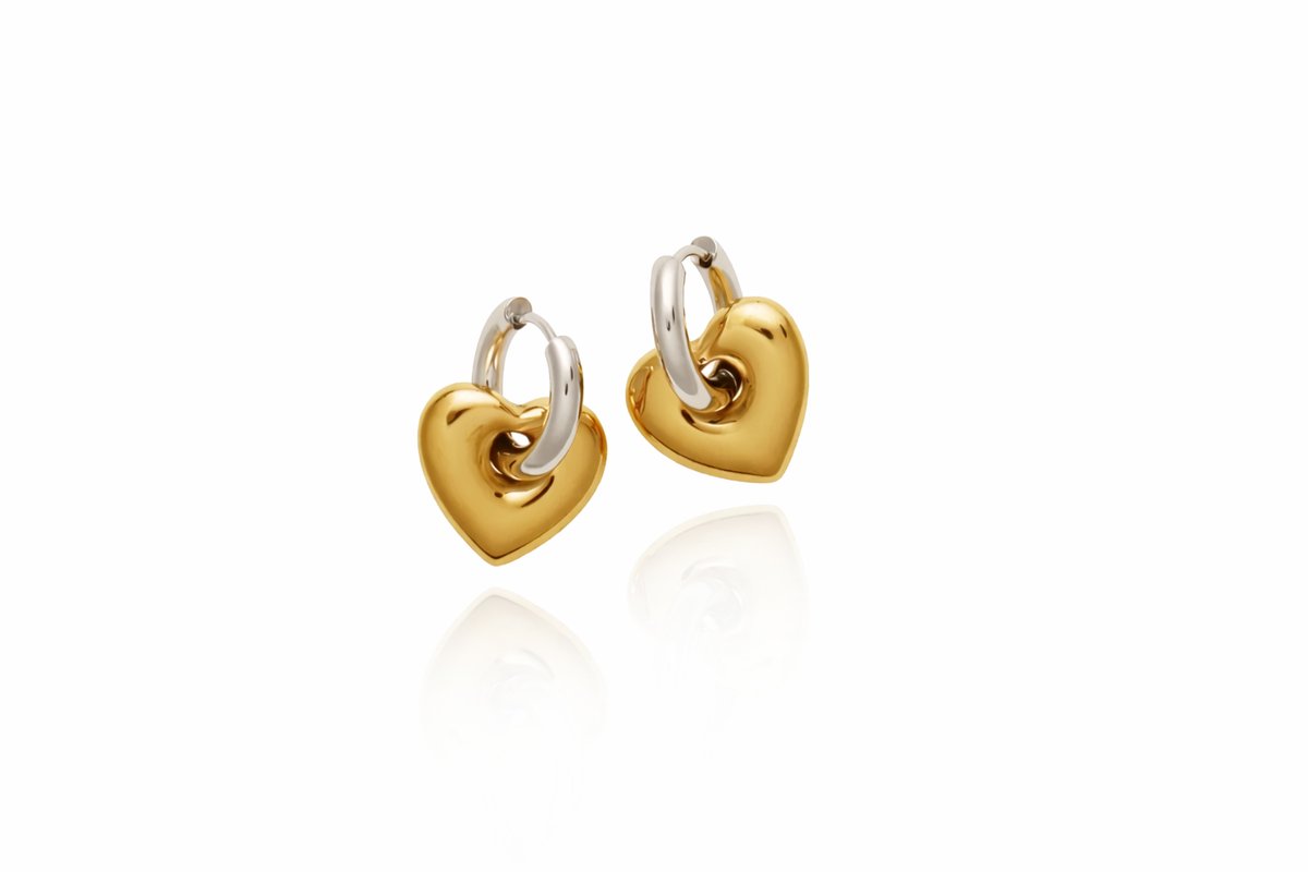 Gold Heart & Silver Hoop Earrings – Two-Tone Stainless Steel