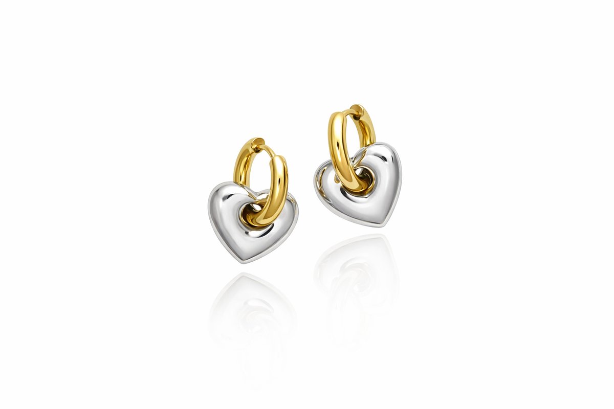 Silver Heart & Gold Hoop Earrings – Two-Tone Stainless Steel