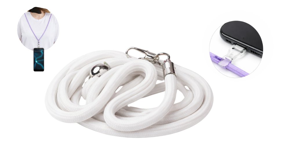 Universal Braided Lanyard with Metal Clip – White