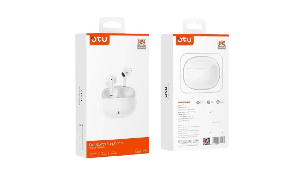 White OTU AI-09 Bluetooth Earphones – ENC Noise Reduction