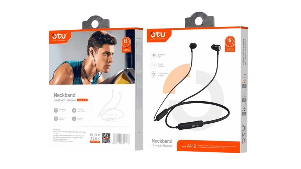 OTU AI-12 Neckband Bluetooth Headset – 15 Hours Battery Life