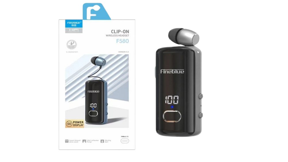 Fineblue F580 Clip-On Wireless Headset – LED Power Display (Version 5.3)