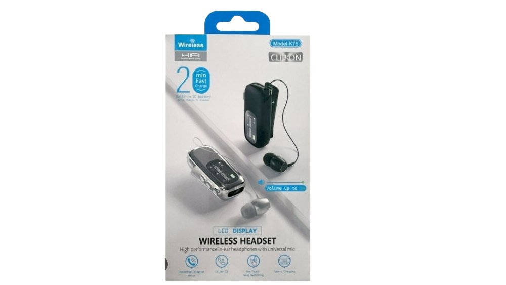K75 Clip-On Wireless Headset with LCD Display – Fast Charge