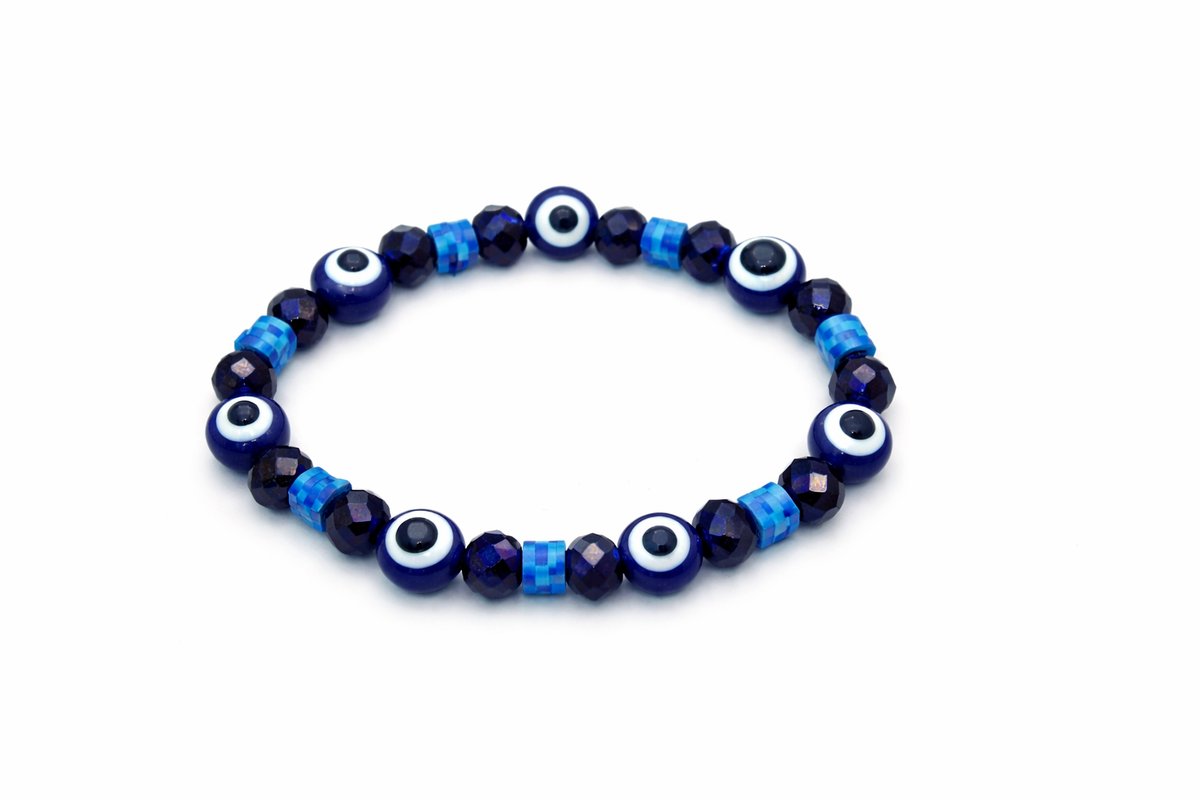 Midnight Blue Evil Eye Bracelet – Faceted Crystal Protection Band