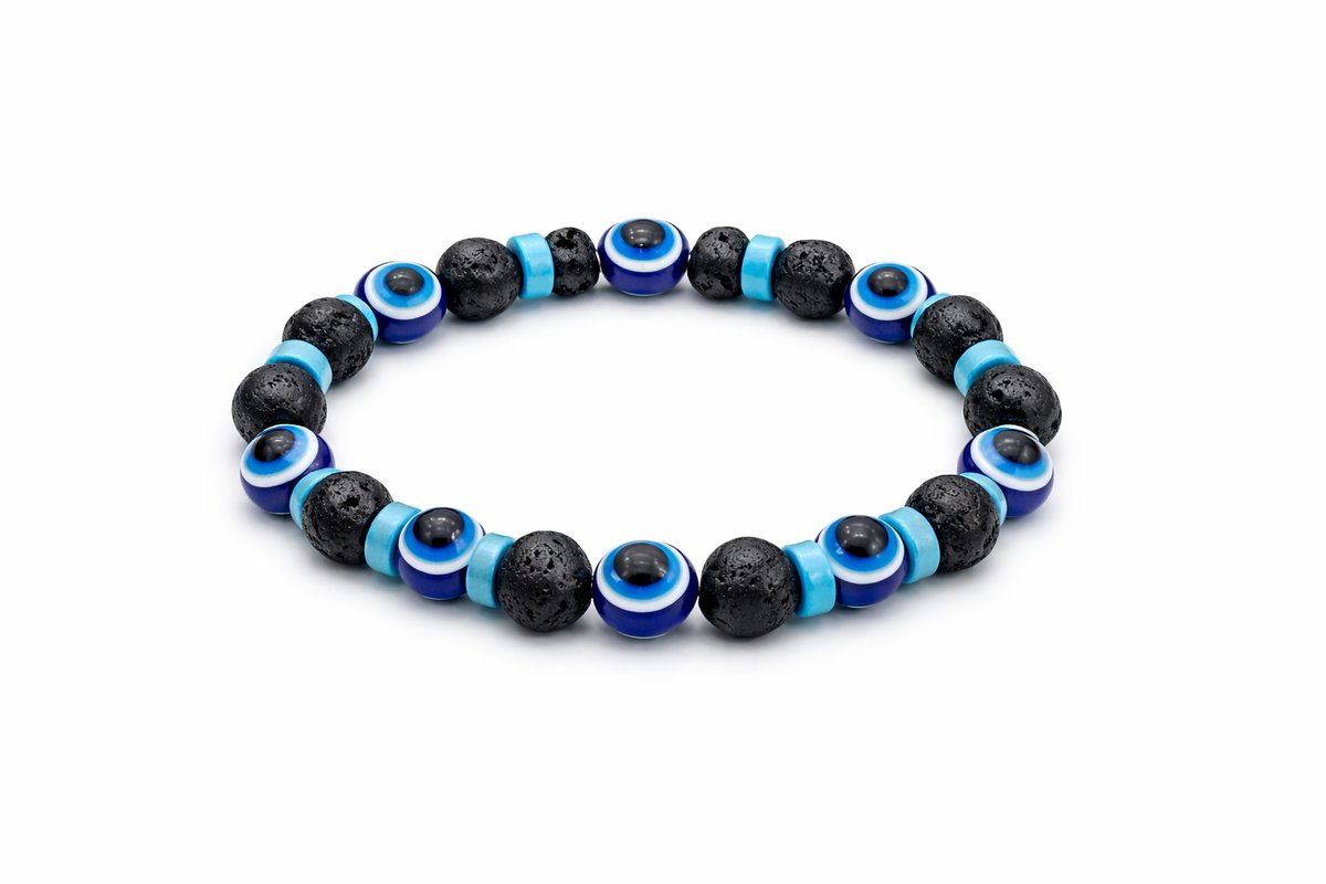 Black Lava Stone Evil Eye Bracelet – Natural Protection Unisex Band