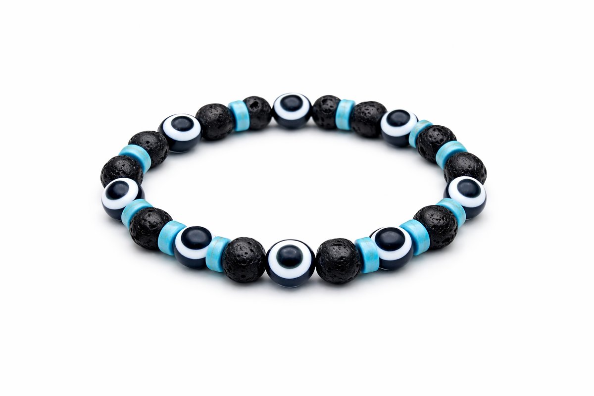 Matte Black Lava Evil Eye Bracelet – Minimal Dark Blue Protection Band