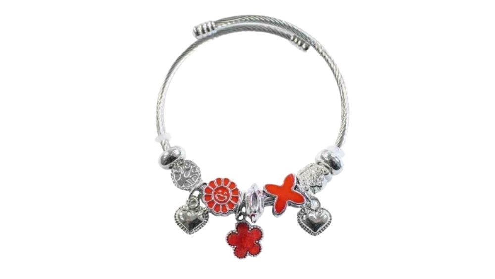 💫 Pandora Style Bracelet –Floral red