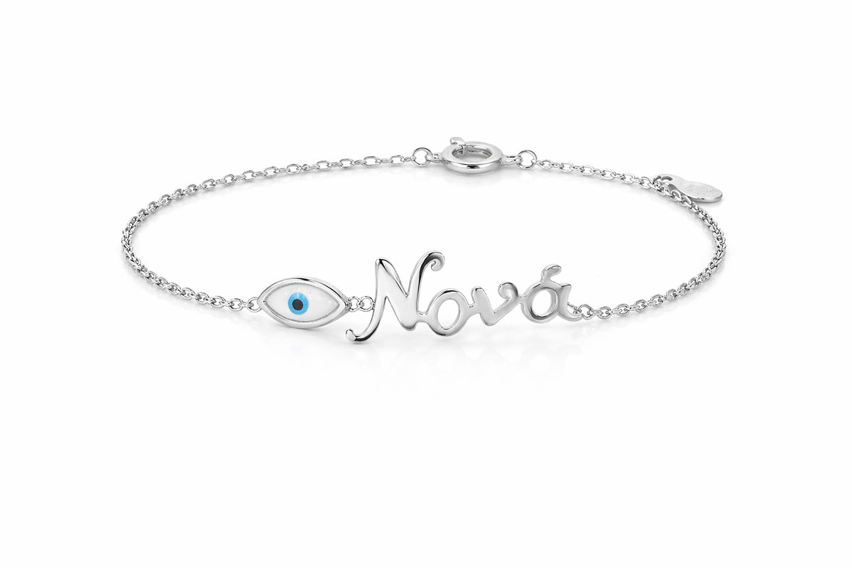 Nona Evil Eye Name Bracelet – Stainless Steel silver finish