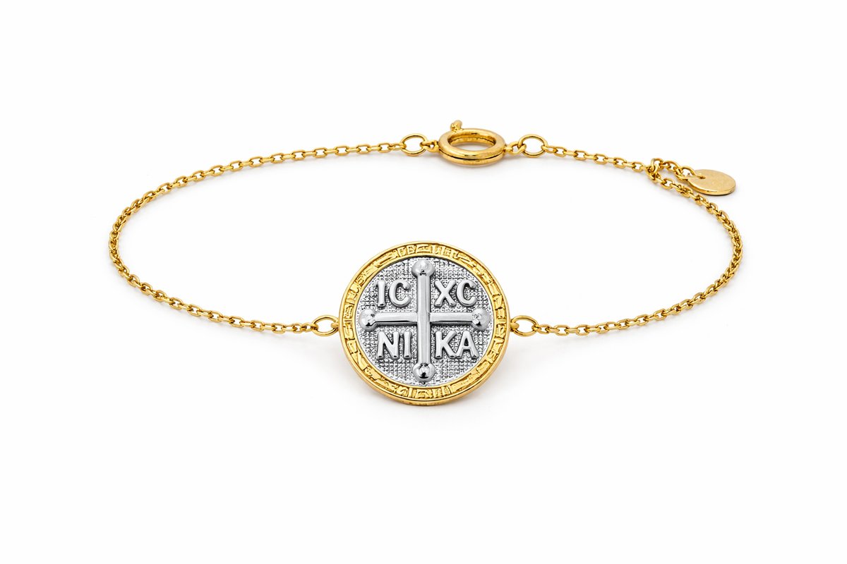 Byzantine Cross Coin Bracelet – Stainless Steel (Gold & Silver Tone)