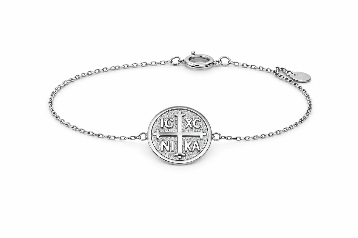 Byzantine Cross Coin Bracelet – Stainless Steel Silver