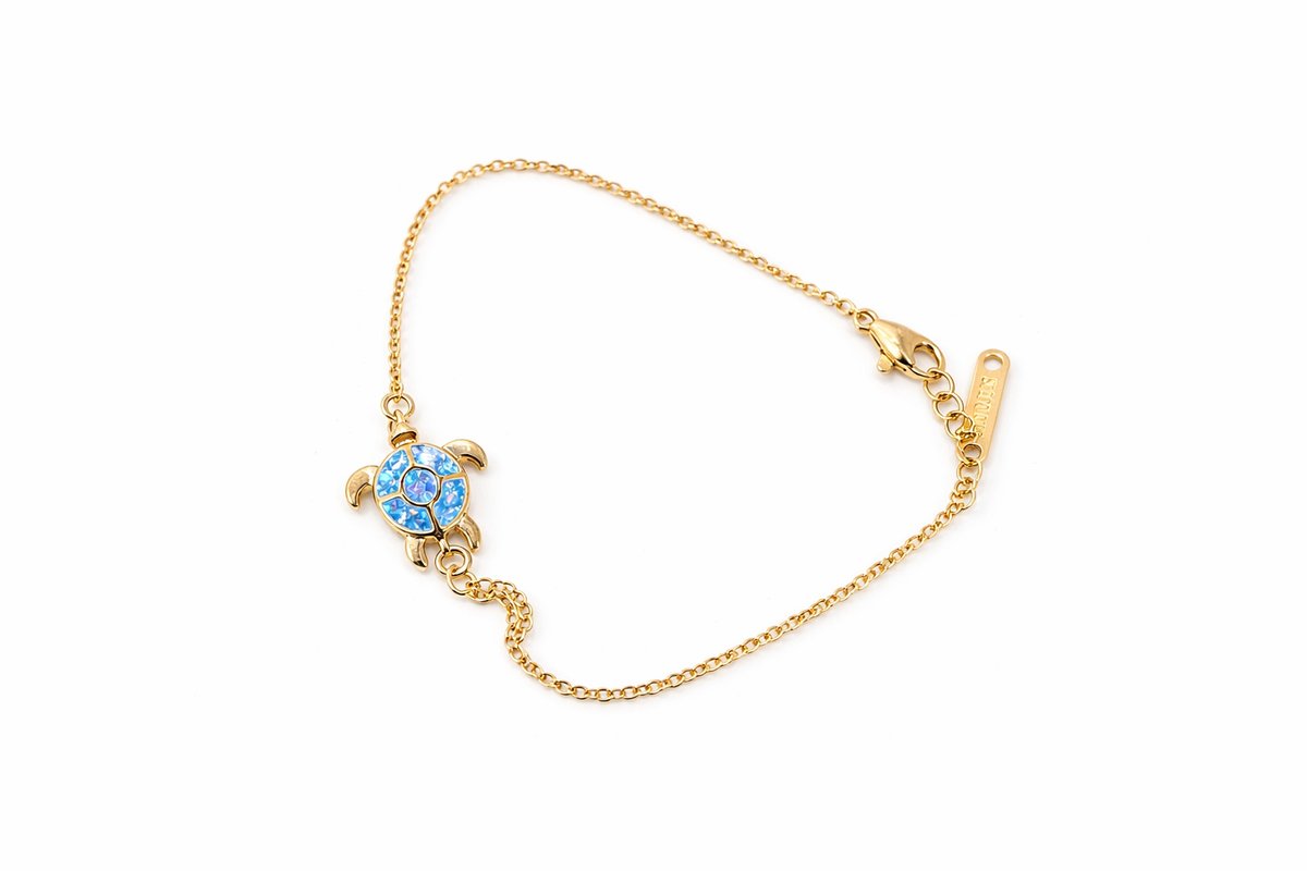 Gold Turtle Bracelet with Blue Crystal Stones – Stainless Steel
