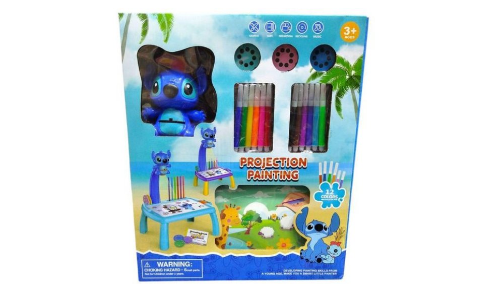 Stitch Projection Painting Table for Kids – 12 Colors Drawing Set (Ages 3+)