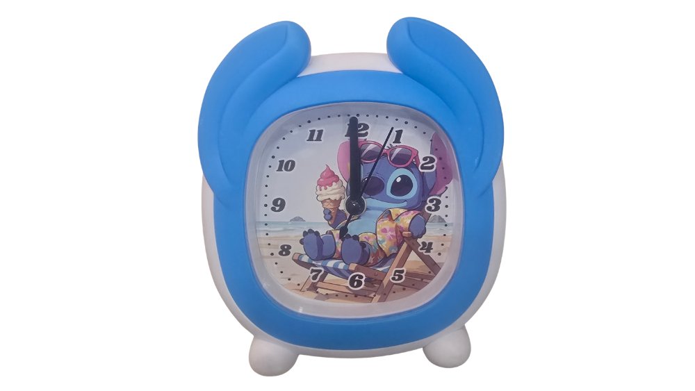 Cute Stitch Alarm Clock for Kids – Cartoon Bedside Clock with Ears (1×AA Battery)