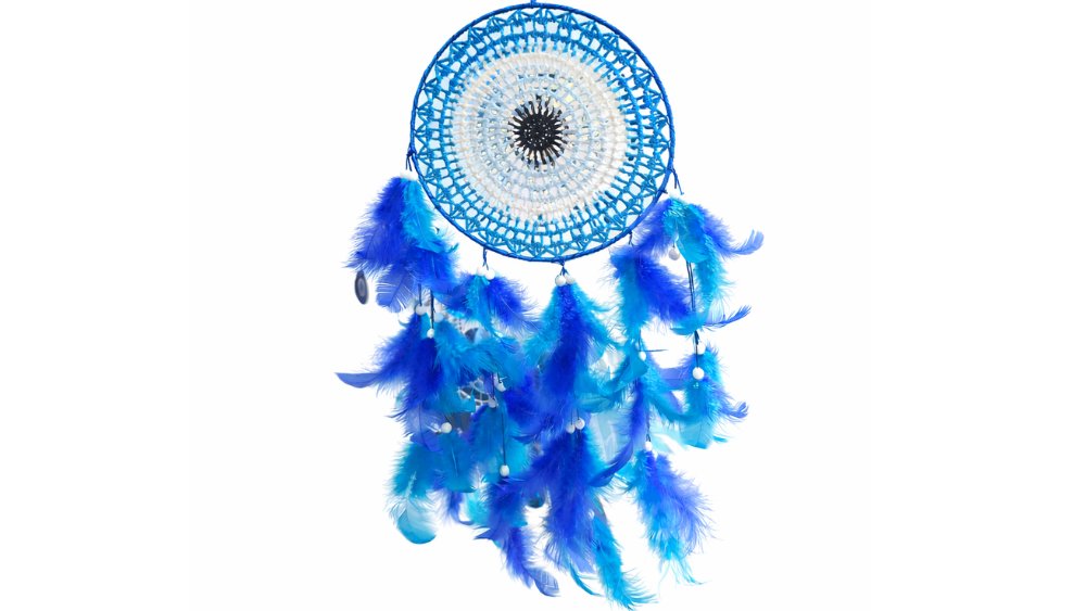Blue Dreamcatcher with Feathers – Boho Wall Hanging Decor