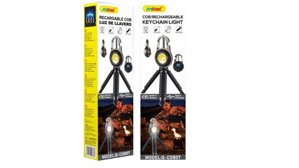 Rechargeable COB LED Keychain Flashlight with Mini Tripod – USB Charging Multi-Tool Light