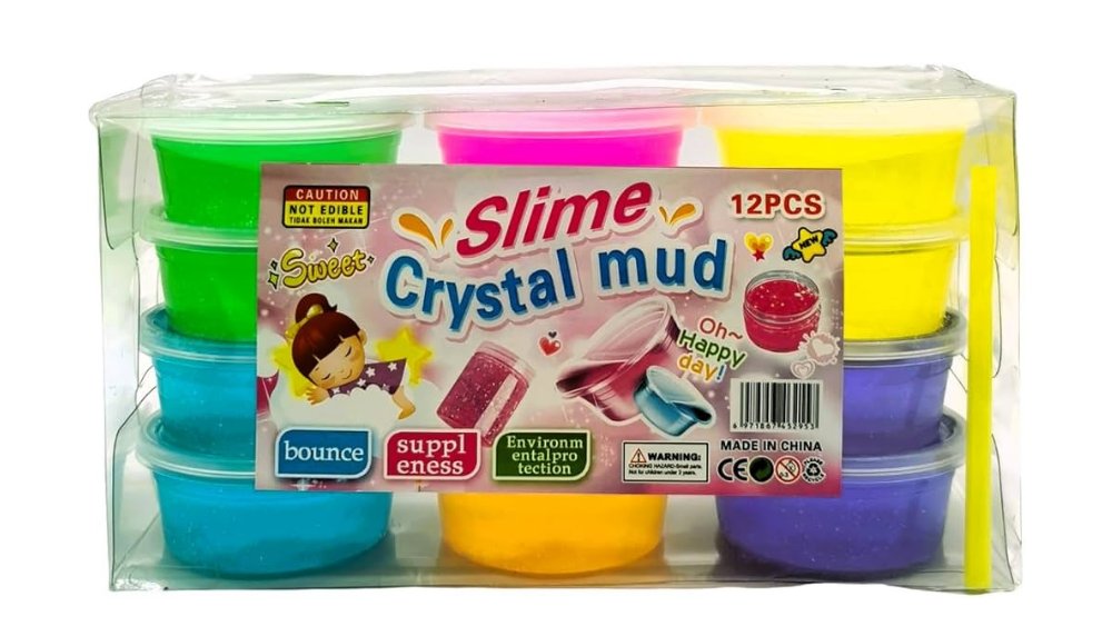 Crystal Slime Set – 12pcs Colorful Stretchy Slime with Mixing Stick