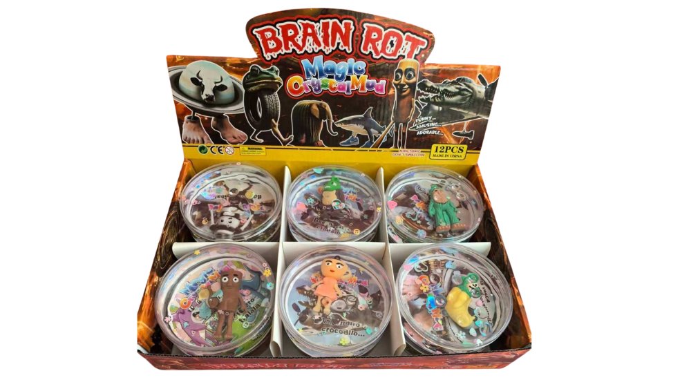 Brain Rot Magic Crystal Mud Slime – Kids Stretchy Slime with Surprise Figure