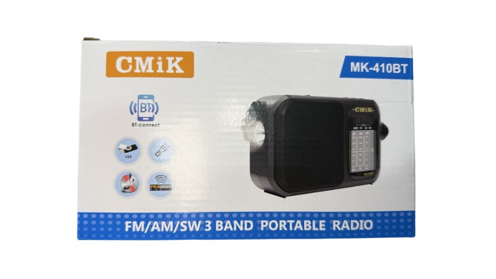 Portable Bluetooth Radio with Flashlight – FM/AM/SW 3 Band Radio USB/TF (CMiK MK-410BT)