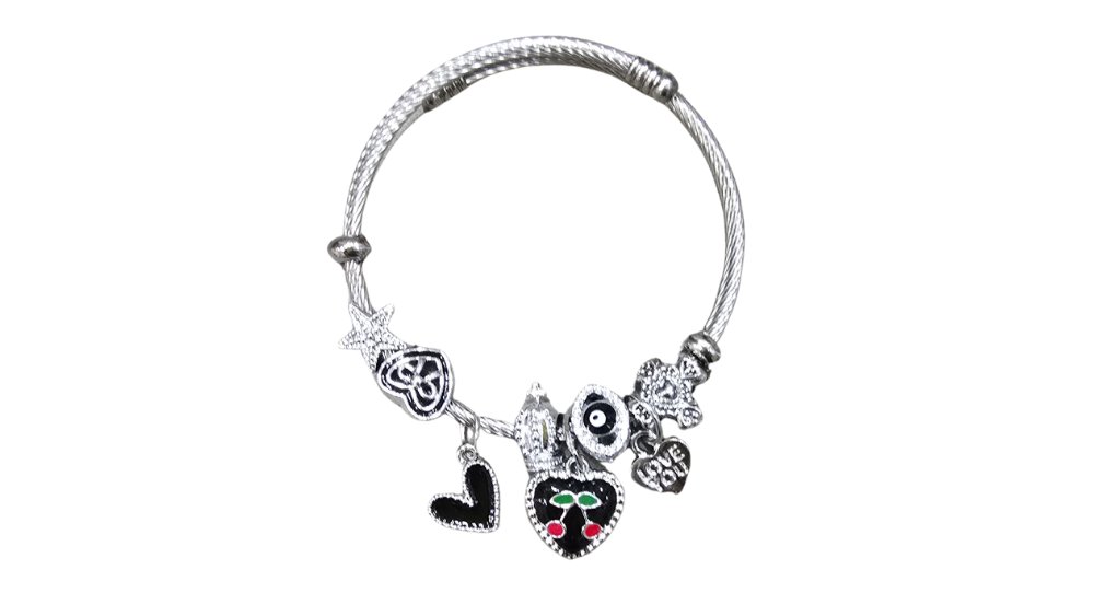 💫 Pandora Style Bracelet –black heart with cherries