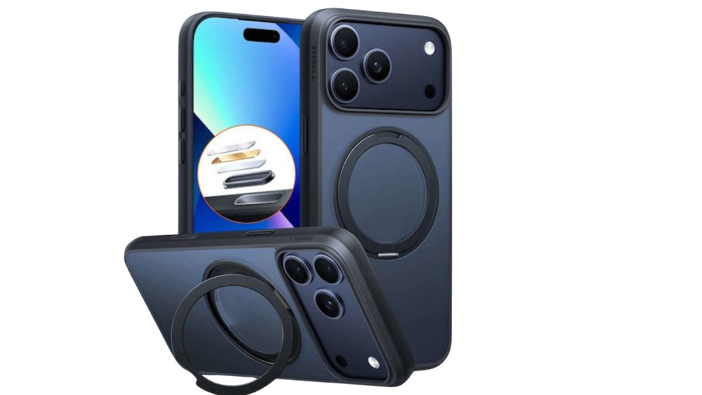 Built-in Ring Holder & Stand dark blue phone case 17 promax