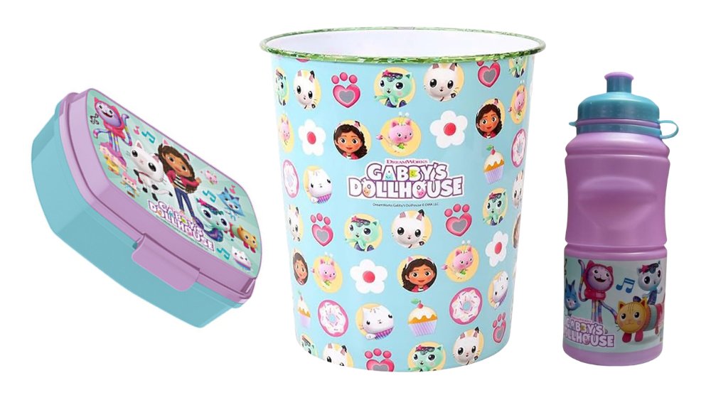 Gabbys dollhouse Gift Set – Tupper,Water bottle and bin