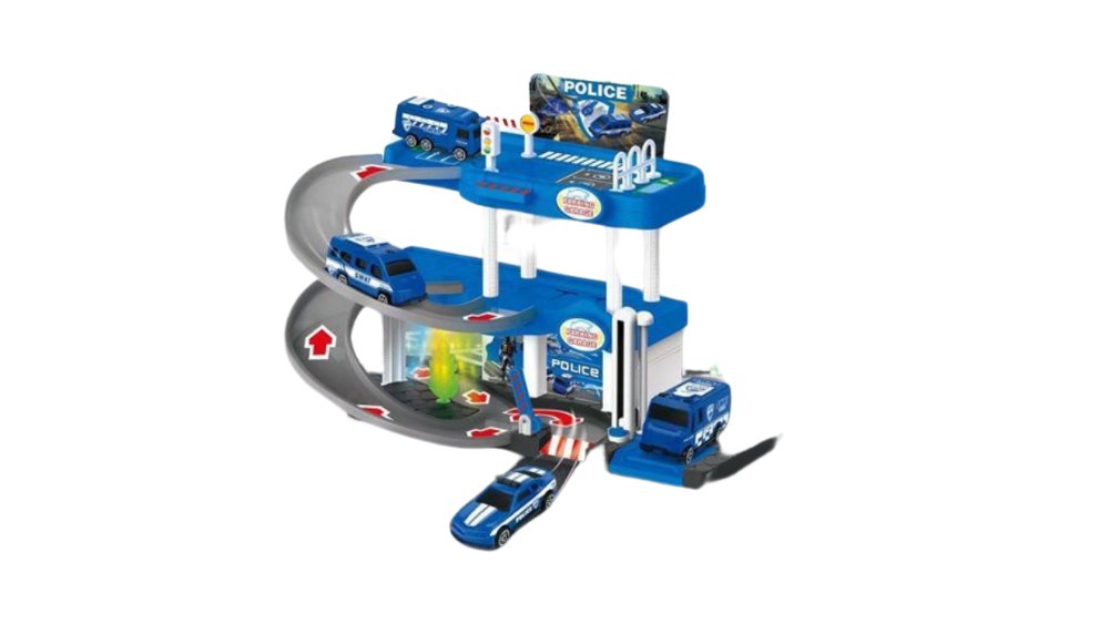 Police Parking Garage Toy Set with Cars, Helicopter, Lights & Sound (Multi-Level Playset)
