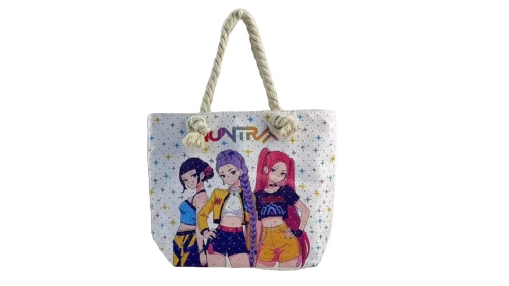 K-Pop Demon Hunters Girls Beach Tote Bag Set with Mini Pouch – Cute Anime Style (2-Piece Set)