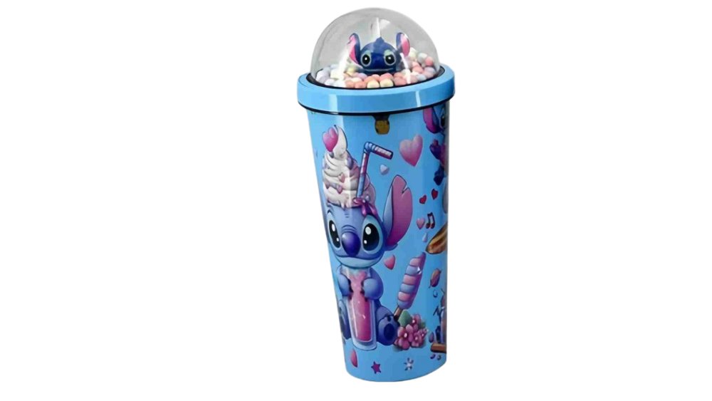 Stitch Stainless Steel Tumbler 750ml – LED Light Lid, Kids Thermal Cup with Straw