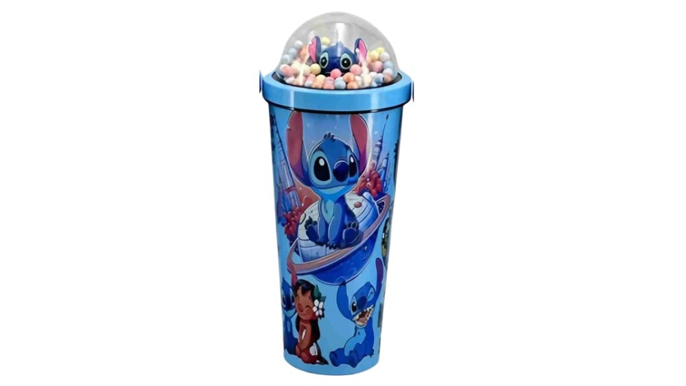 Stitch Stainless Steel Tumbler 750ml – LED Light Lid, Kids Thermal Cup with Straw