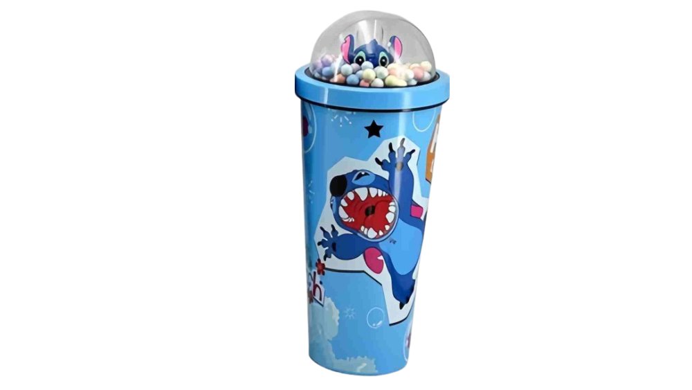 Stitch Stainless Steel Tumbler 750ml – LED Light Lid, Kids Thermal Cup with Straw