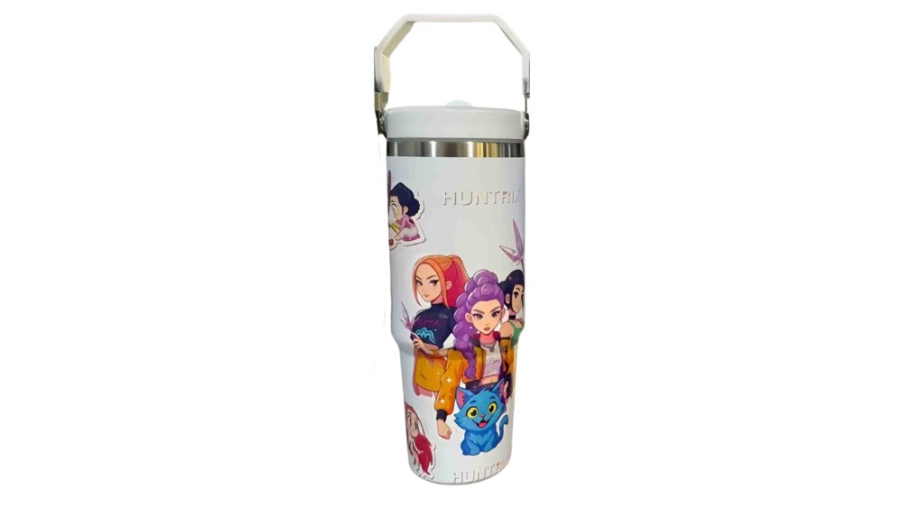 Huntrix-K-Pop Demon Hunters Stainless Steel Tumbler 900ml – Insulated Travel Cup with Handle & Lid