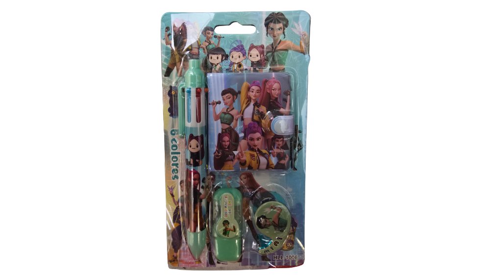 K-Pop Demon Hunters 6-Color Pen & Stationery Gift Set – Cute Cartoon School Kit