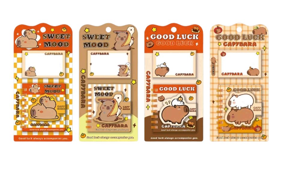 Cute Capybara Stationery Set – Mini Notebook & Sticky Notes Gift Set