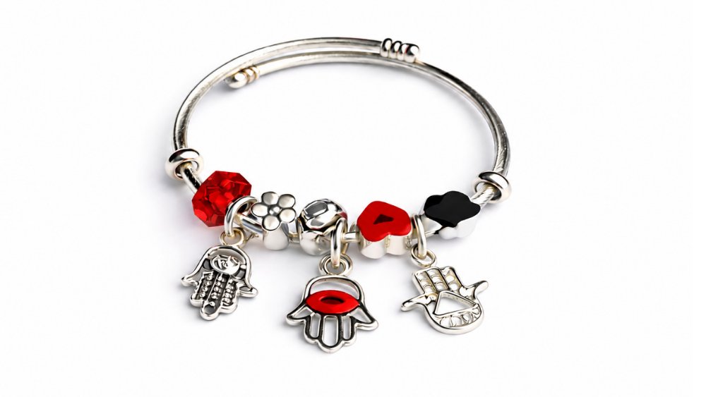💫 Pandora Style Bracelet –Red Hamsa Hand and Evil Eye