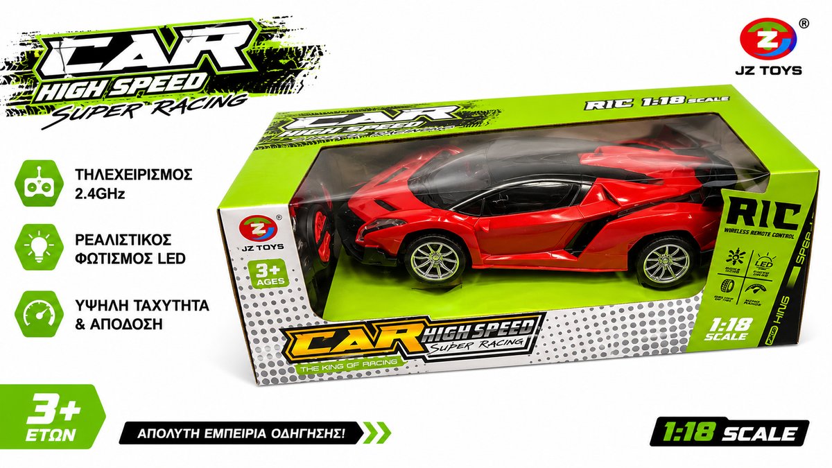 Remote Control Racing Car 1:18 Scale – High Speed RC Toy Car with LED Lights