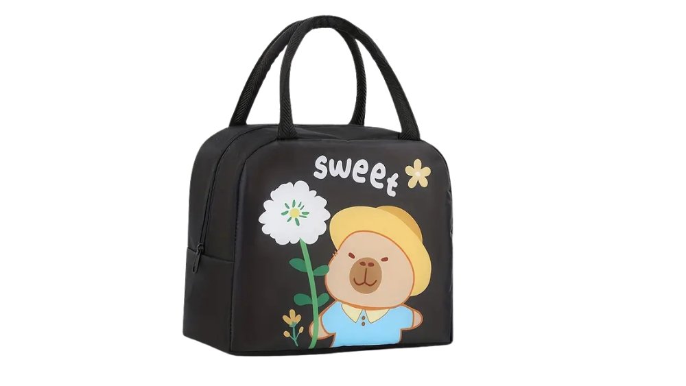 Black Cute Capybara Insulated Lunch Bag – Thermal Lunch Tote 22 x 13 x 18 cm