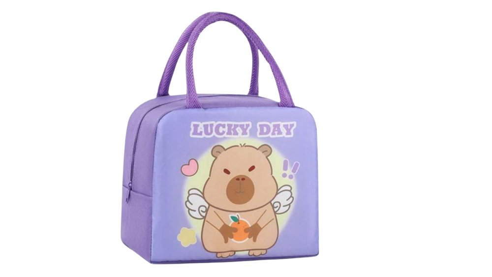 Purple Cute Capybara Insulated Lunch Bag – Thermal Lunch Tote 22 x 13 x 18 cm