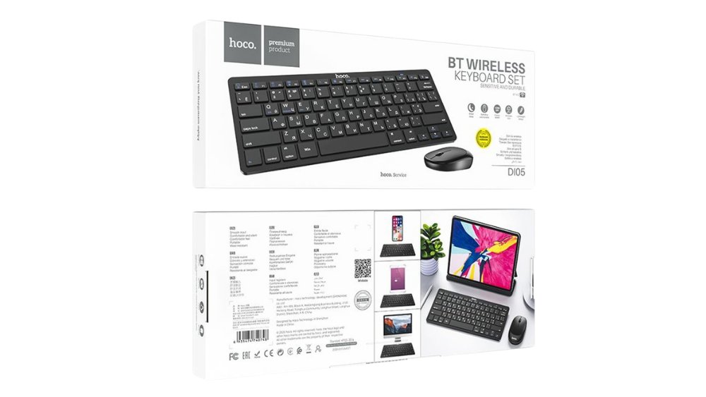 Hoco DI05 Bluetooth Wireless Keyboard & Mouse Combo – Ultra Slim, Rechargeable, Multi-Device Compatible (black)