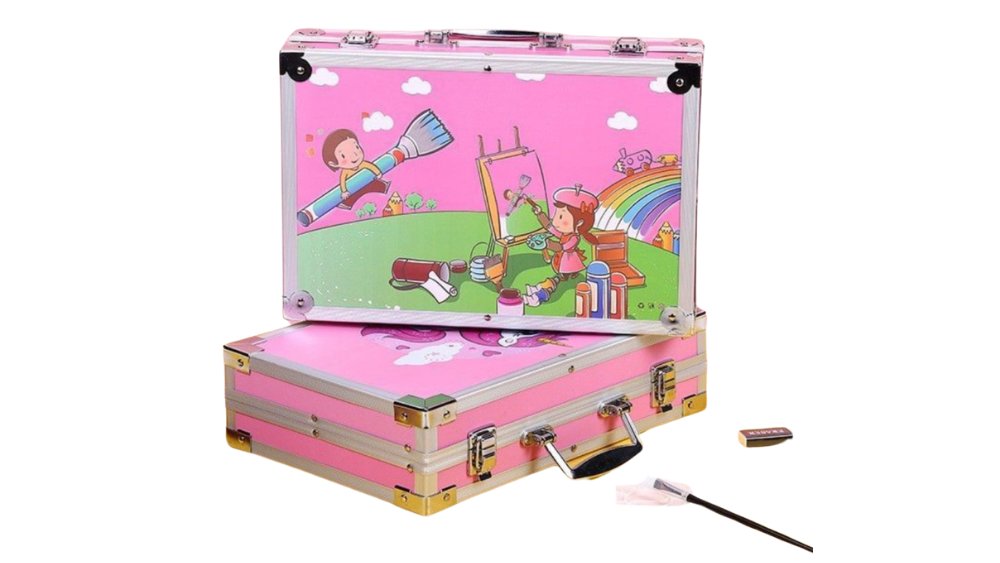 Pink Kids Art Set in Aluminum Case – Complete Drawing & Painting Kit with Pencils, Markers, Paints & Accessories