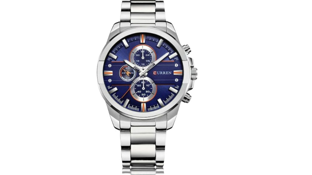 Curren Men’s Chronograph Watch – blue Sunburst Dial with Stainless Steel Bracelet