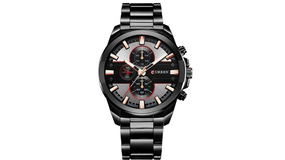 Curren Men’s Chronograph Watch – black Sunburst Dial with Stainless Steel Bracelet