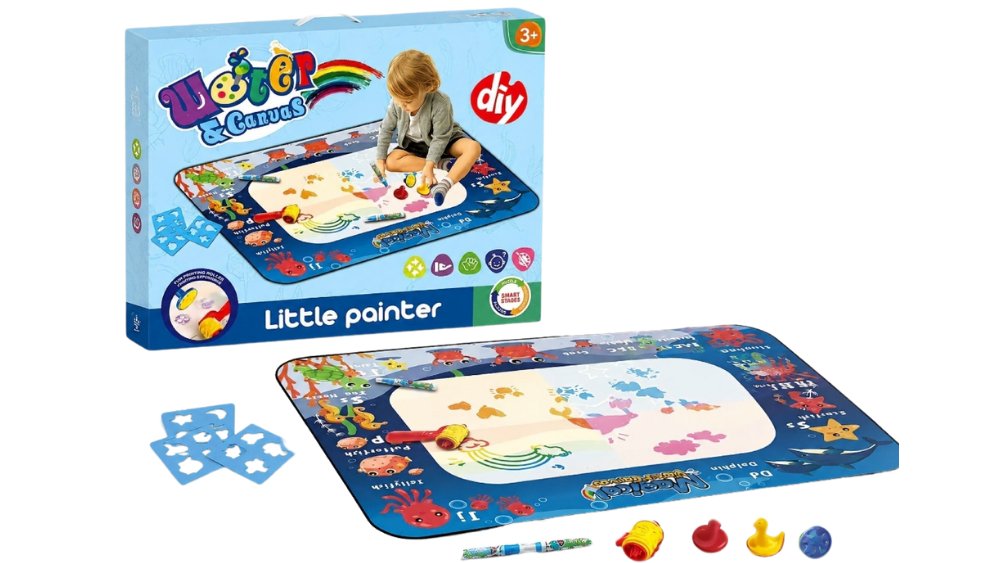 Kids Water Drawing Mat Set – Reusable Aqua Doodle Painting Canvas with Stamps & Stencils | DIY Little Painter Toy