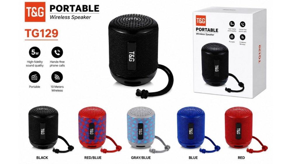 T&G TG129 Portable Bluetooth Speaker 5W – Wireless Mini Speaker with Hands-Free Calls