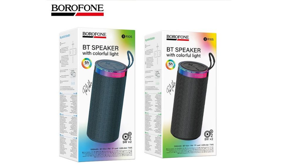 BOROFONE BR105 Bluetooth Speaker with RGB Lights – 10W Portable Wireless Speaker, TWS & TF Card
