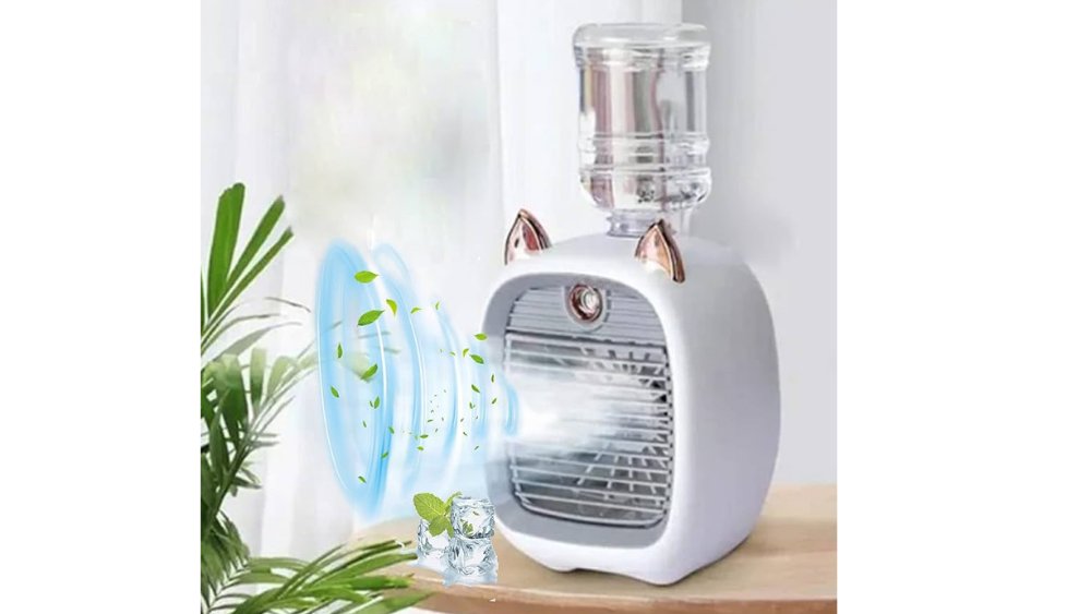 Portable Spray Cooling Fan with Water Mist – USB Rechargeable Mini Air Cooler, 3 Speed Desk Fan, Cute Cat Design