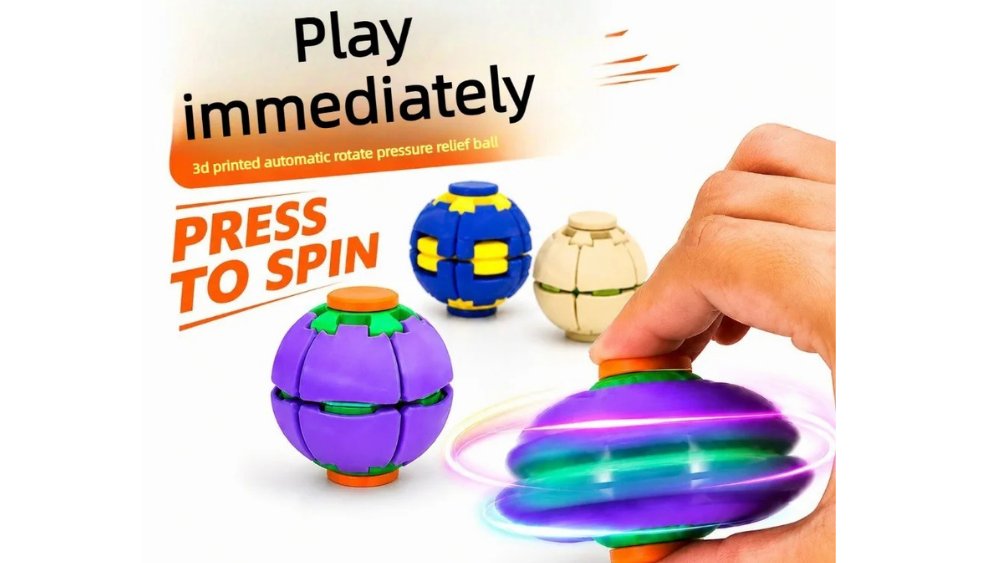 3D Printed Press & Spin Fidget Ball – Rotating Stress Relief Sensory Toy