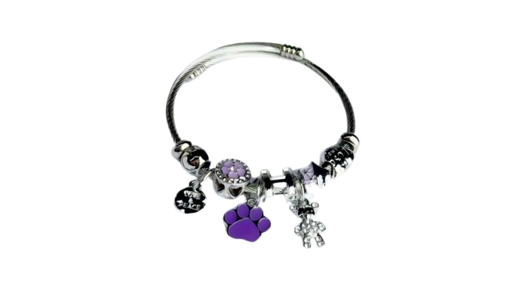💫 Pandora Style Bracelet – purple cat paw