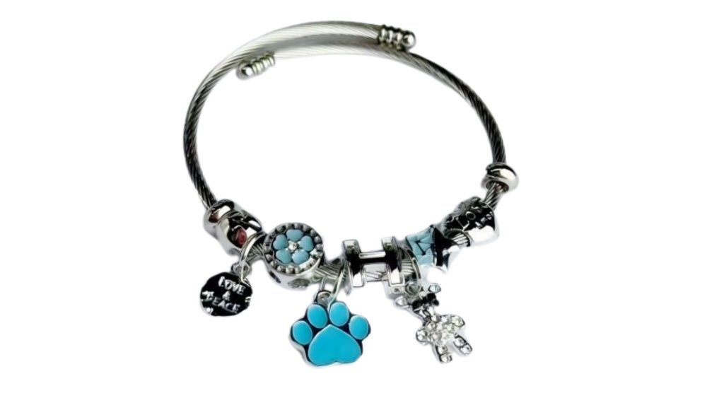 💫 Pandora Style Bracelet – light blue cat paw